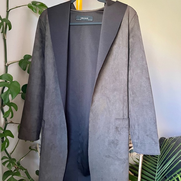 ZARA - Dark Brown Faux Suede Hooded Wrap Jacket - Picture 3 of 4